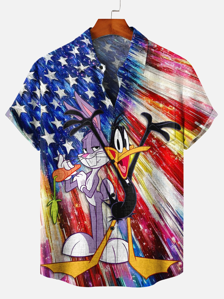 Independence Day Cartoon Pocket Shirt PLUSCLOTHESMAN