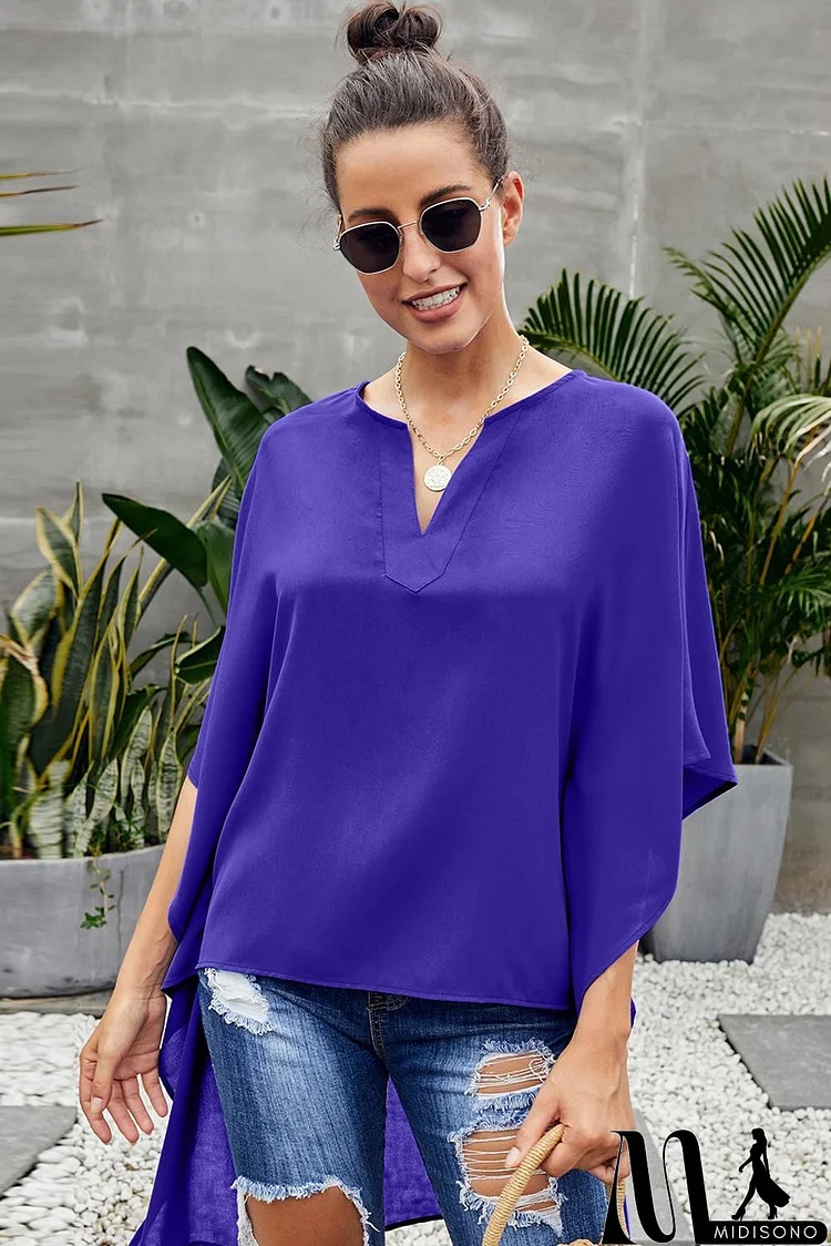 Blue Chic High Low Flowy Style Blouses Top