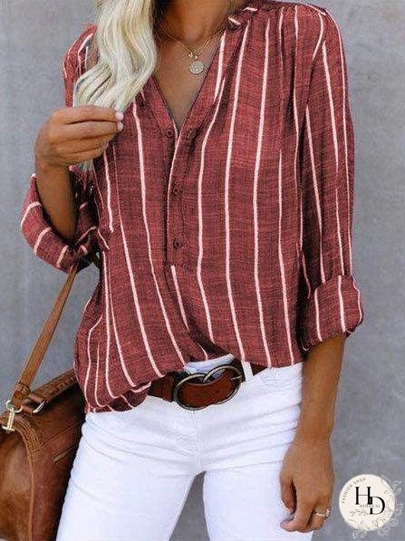 Blouses Simple And Fashionable Printed Stripes Blouses for Women