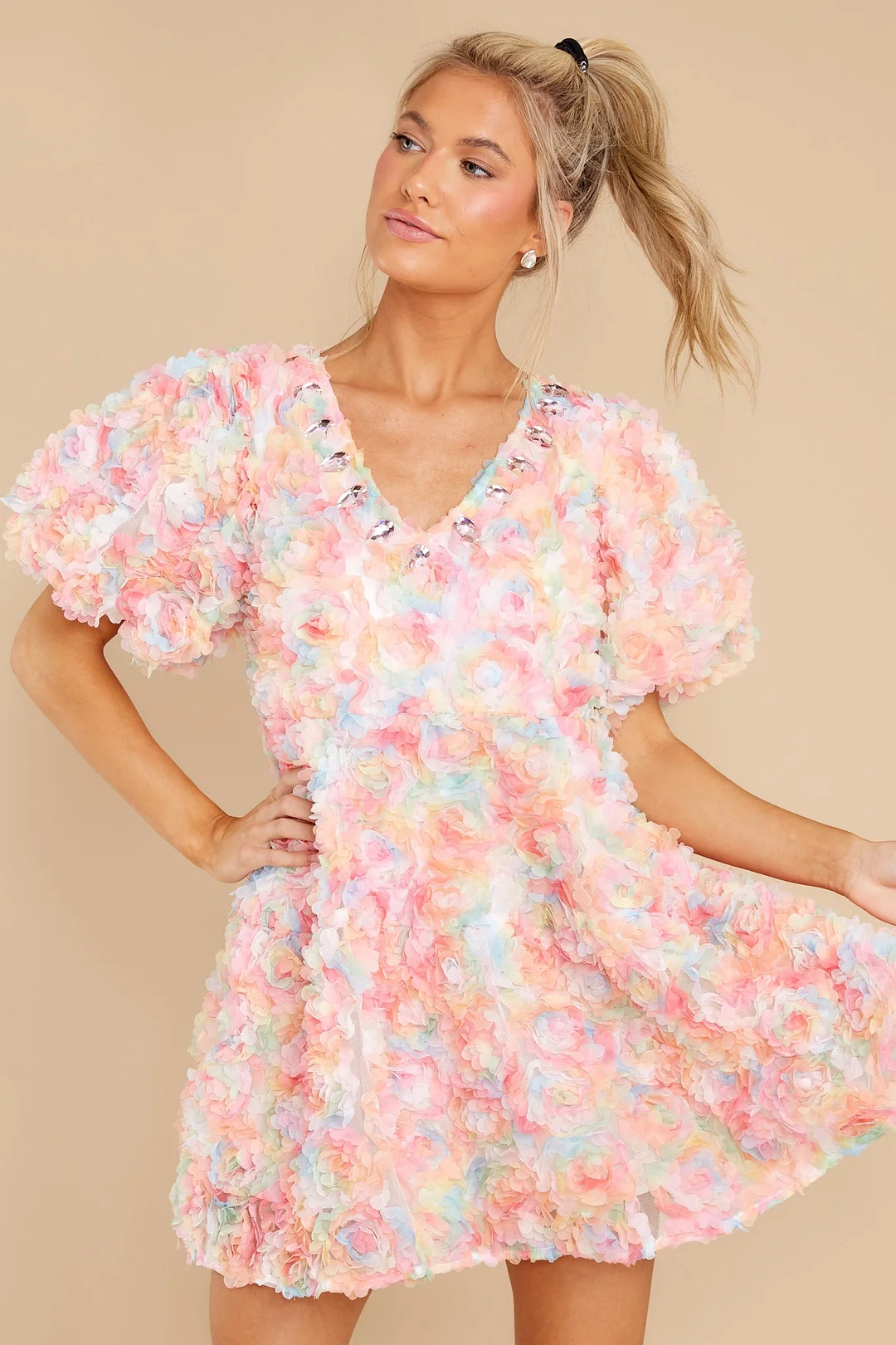 Pink Flower Fabric Dress