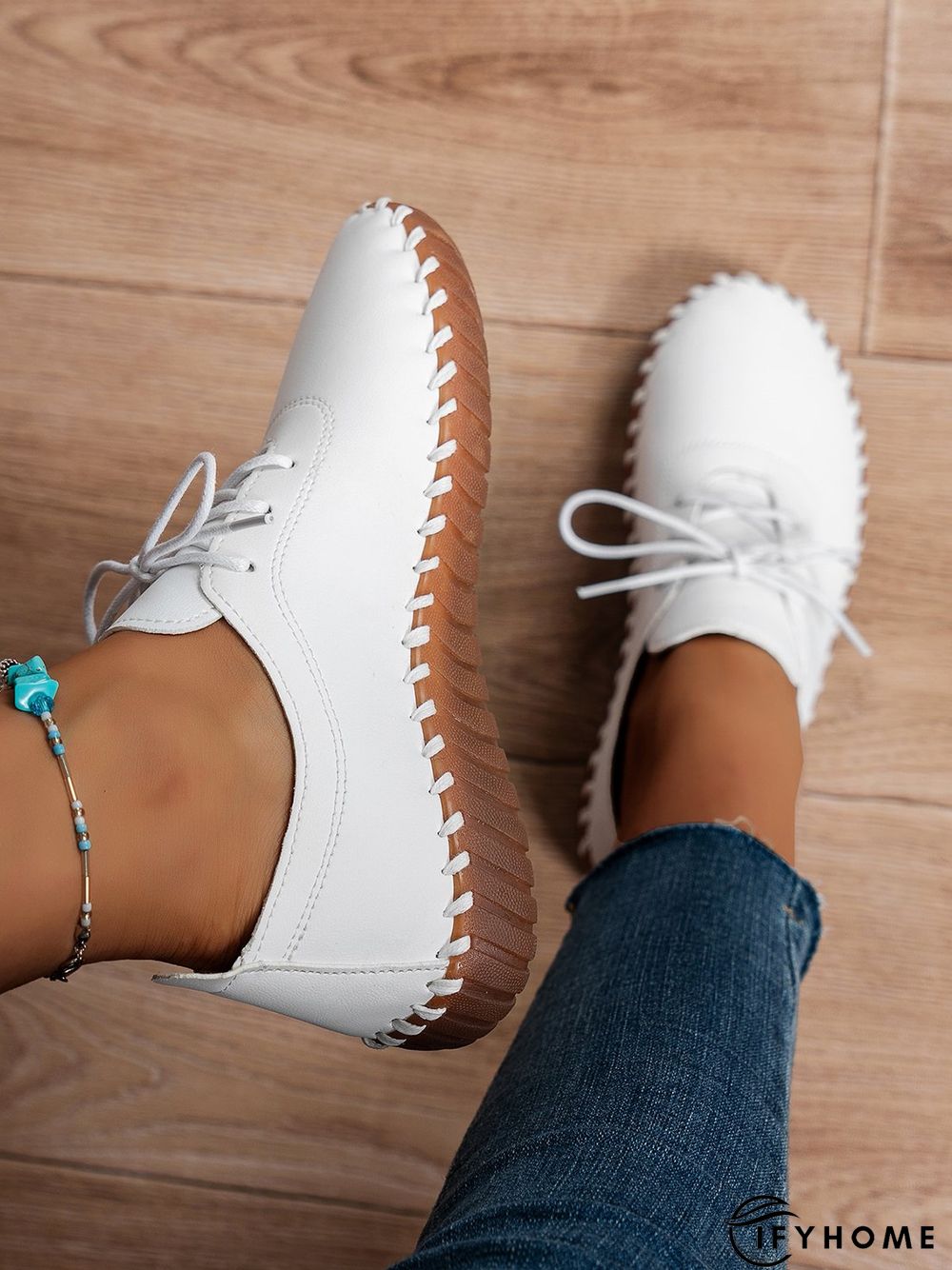 Casual Plain Lace-Up Flat Shoes | IFYHOME