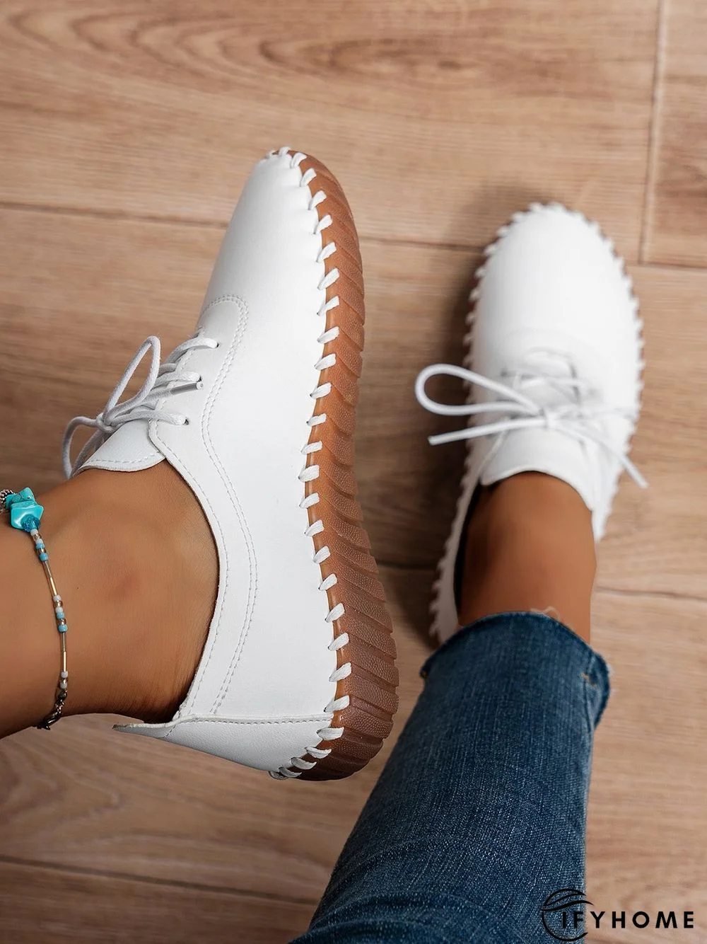 Casual Plain Lace-Up Flat Shoes | IFYHOME