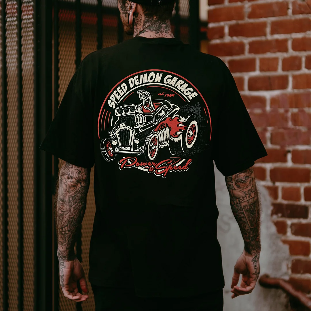 SPEED DEMON GARAGE Classic Car Print Men's T-shirt