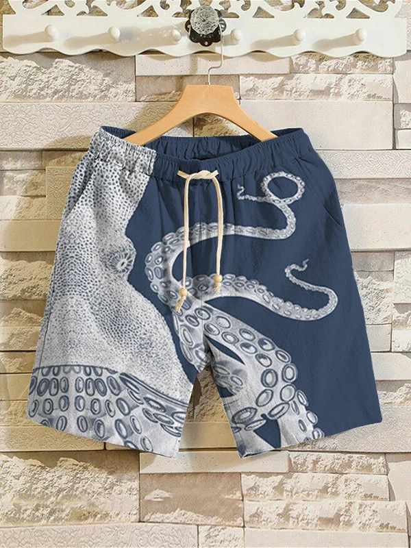 Men's Japanese Art Octopus Graphic Printed Casual Shorts