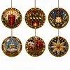 6 Pcs Christmas Wooden Ornaments DIY Pearls Diamond Painting Kit Rhinestone Art Pendants with Hemp Rope for Holiday Tree Decor