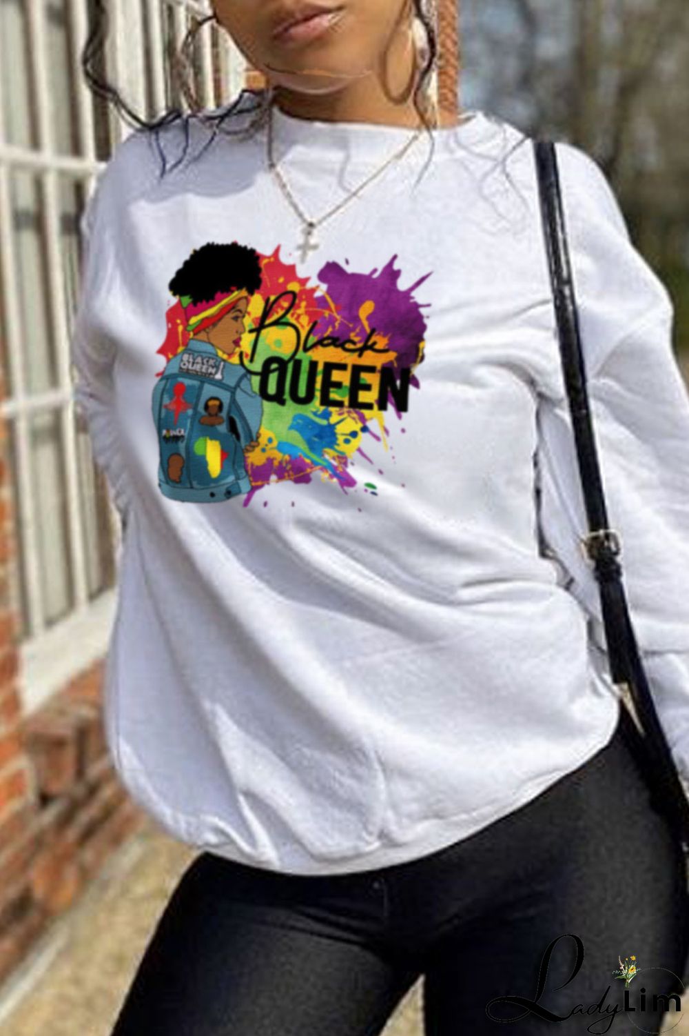 Yellow Fashion Street Character Split Joint Letter O Neck Tops