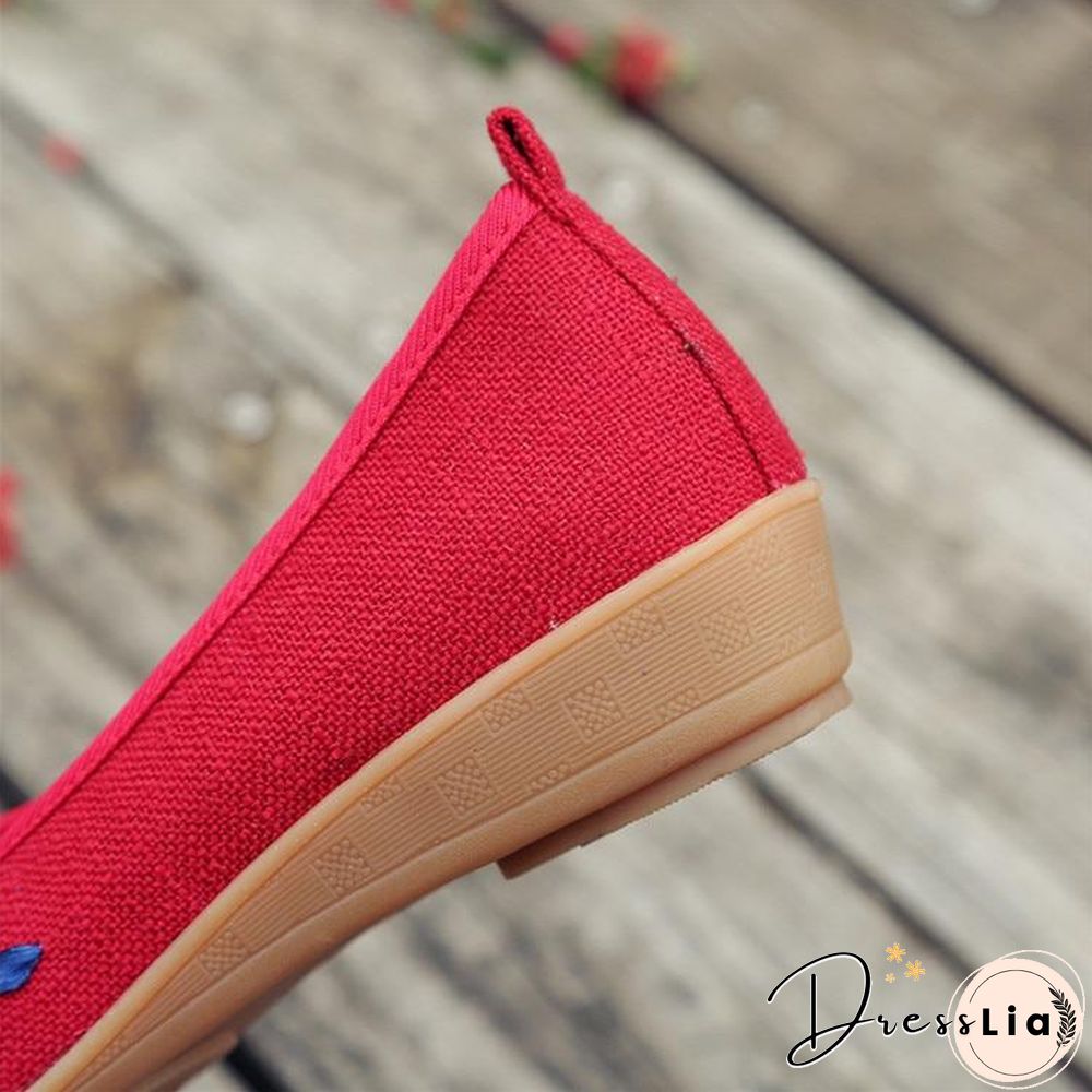 3D Flowers Women Linen Slip On Ballet Flats Breathable Fabric Shoes