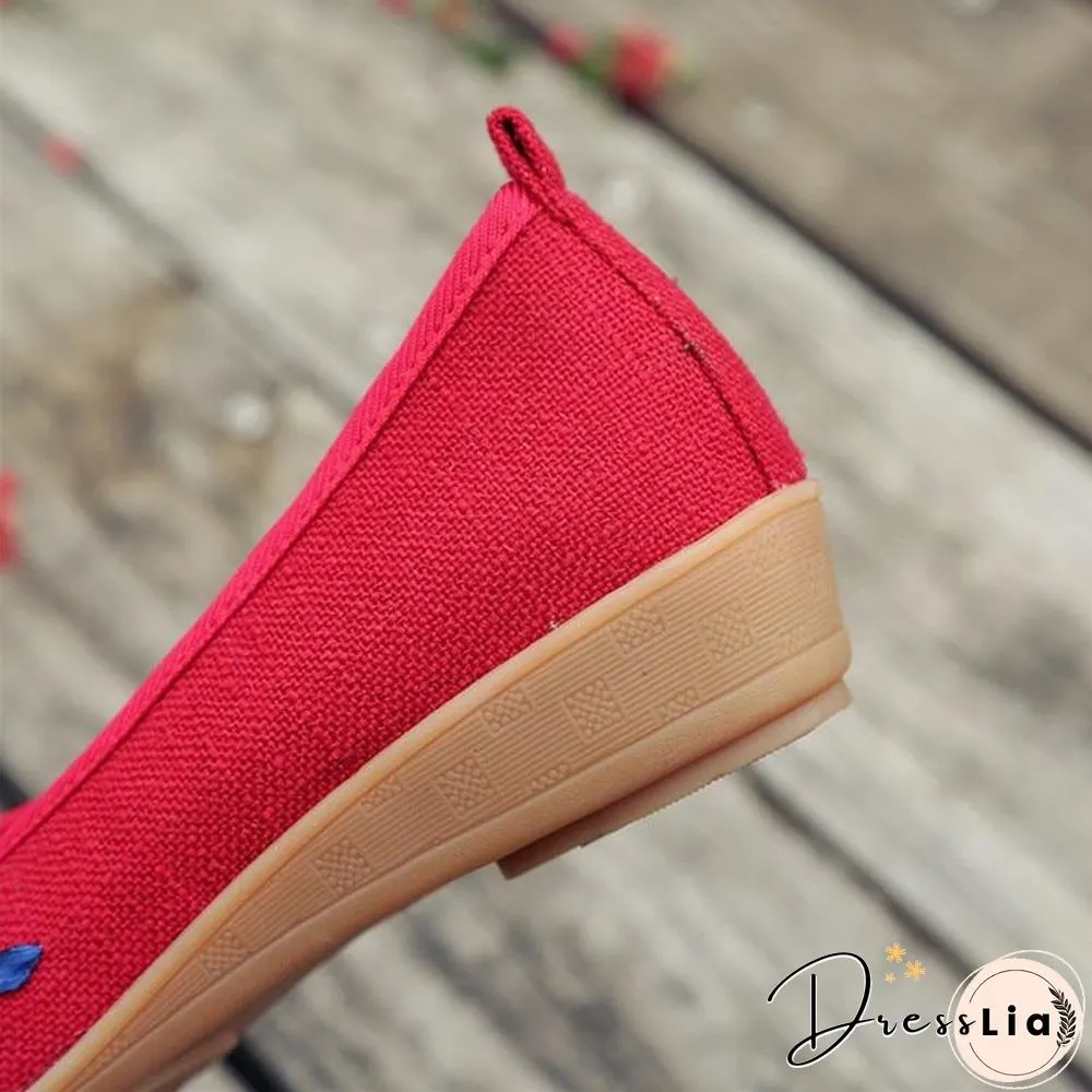 3D Flowers Women Linen Slip On Ballet Flats Breathable Fabric Shoes