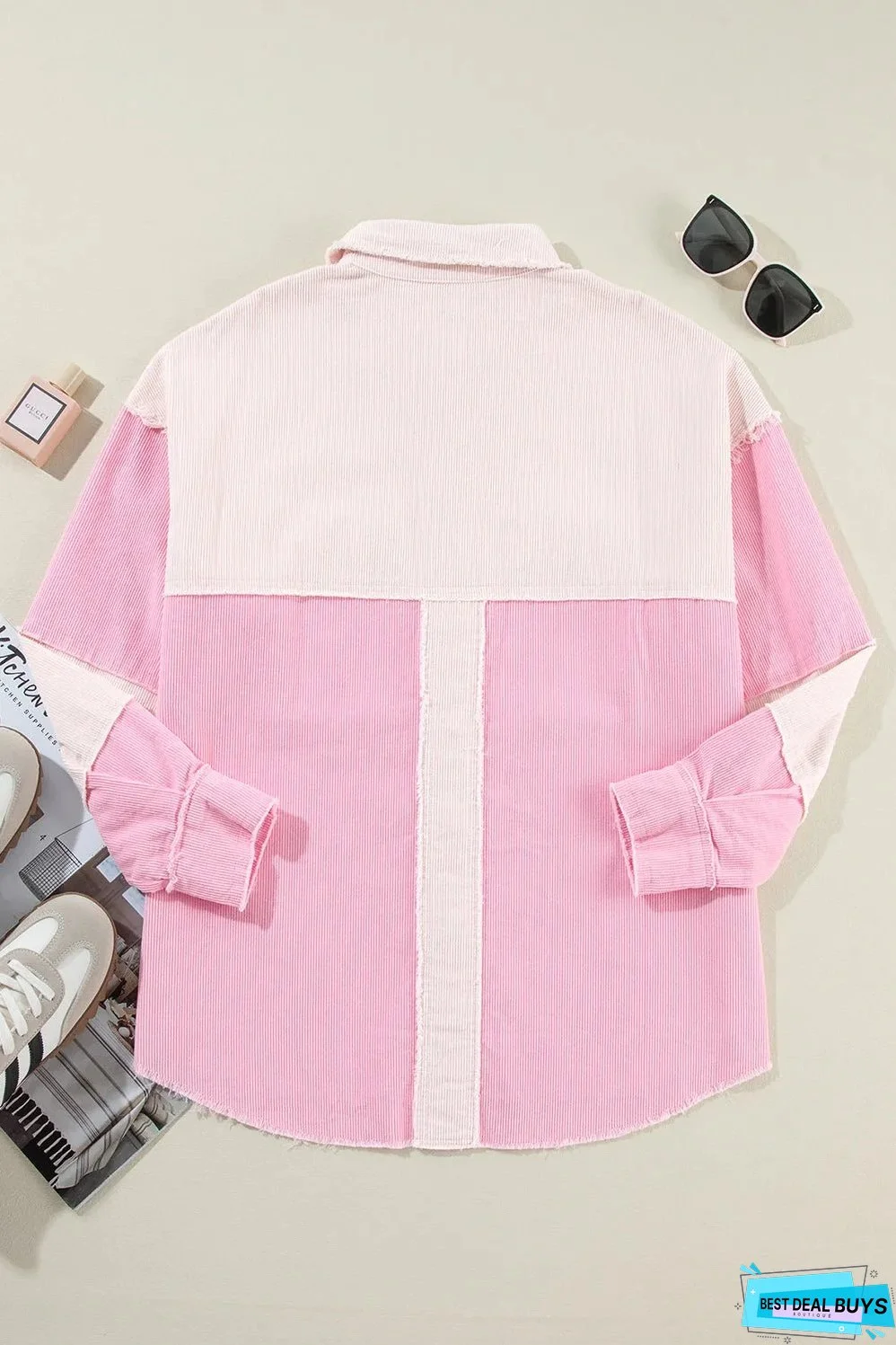 Delicacy Two-tone Color Exposed Seam Corduroy Shacket