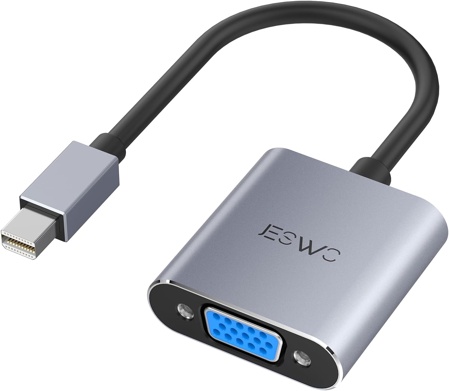 JESWO Adapter Mini DisplayPort to VGA, mini DP/Thunderbolt adapter supports 1080P@60Hz , suitable for MacBook Pro/Air, Surface Pro, Mac Mini, desktop, monitor, HDTV, projector, gray