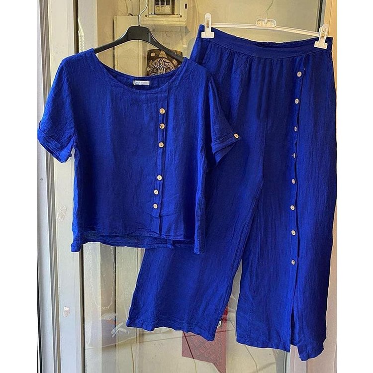 Women's Short Sleeve Top Cropped Pants Casual Two Piece Suit socialshop