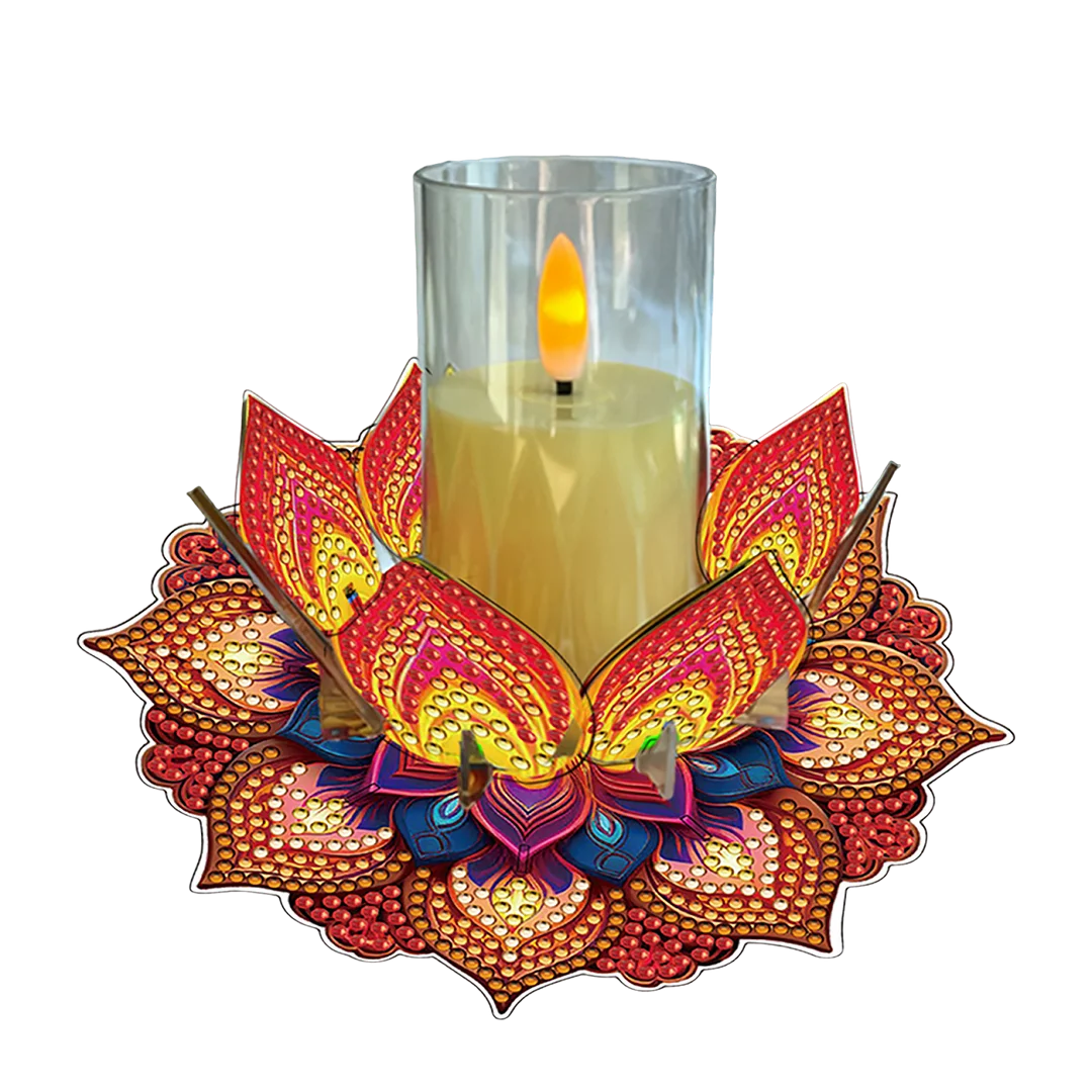 Mandala Lotus-L Acrylic DIY Diamond Painting Candle Holders Without Candles Crystal Painting Tealight Candle Stand Table Centerpiece for Adults Beginners Home Party Decor