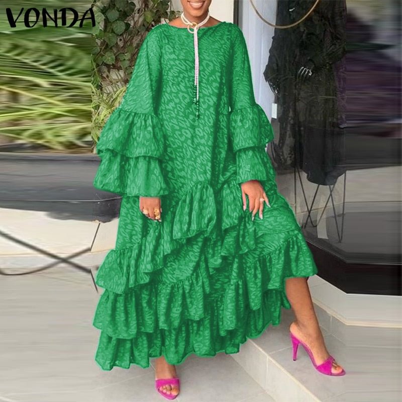 VONDA 2022 Autumn Holiday Long Dress For Women Vintage Printed Party Dresses Bohemian Long Sleeve Sundress Beach Casual Vestidos
