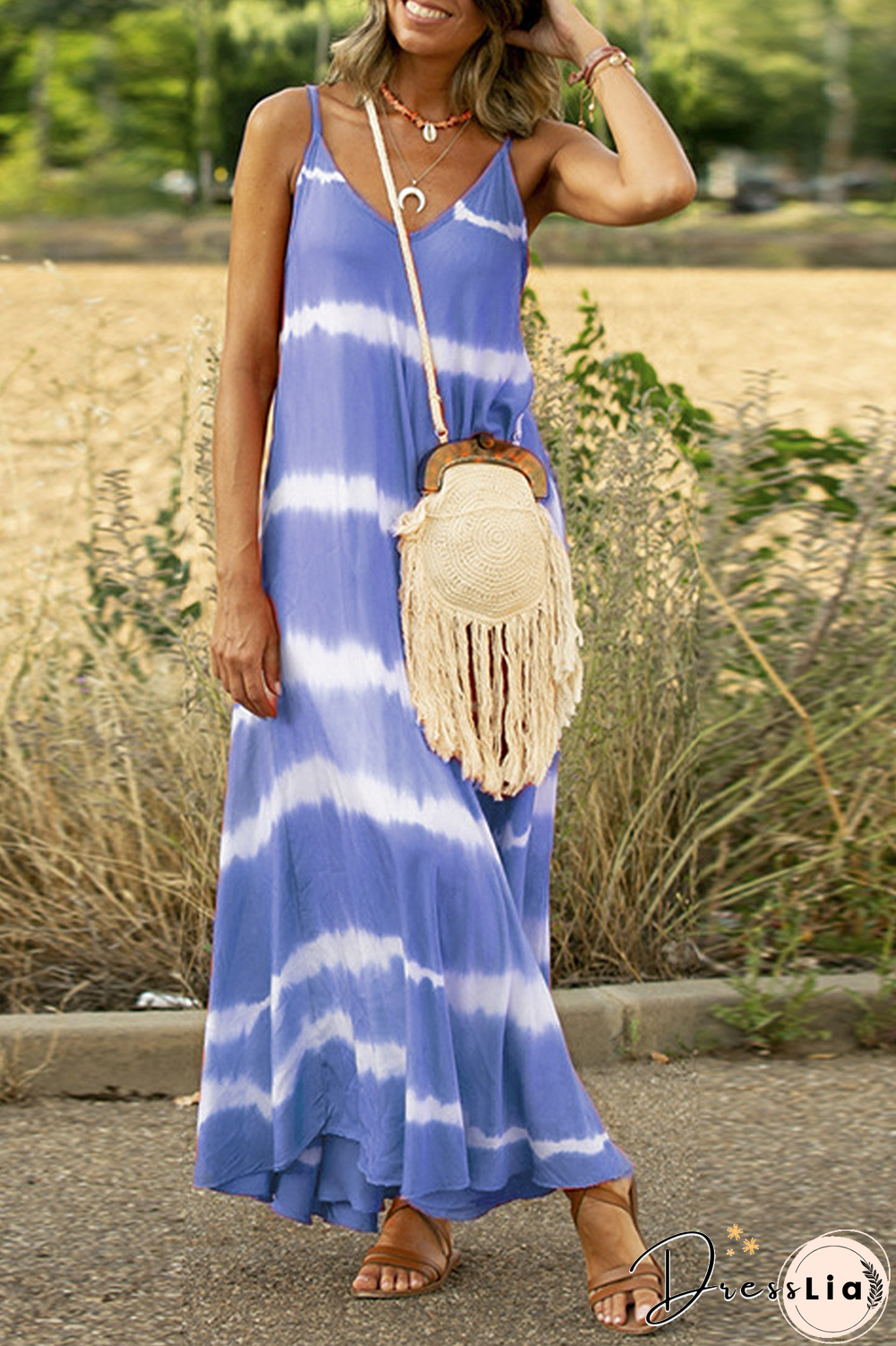 Casual Print Patchwork Spaghetti Strap Cake Skirt Dresses(6 colors)