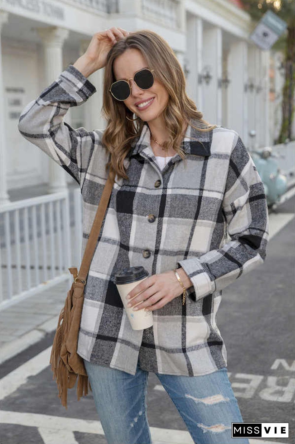 Fashion Regular Plaid Loose Shirt Coat