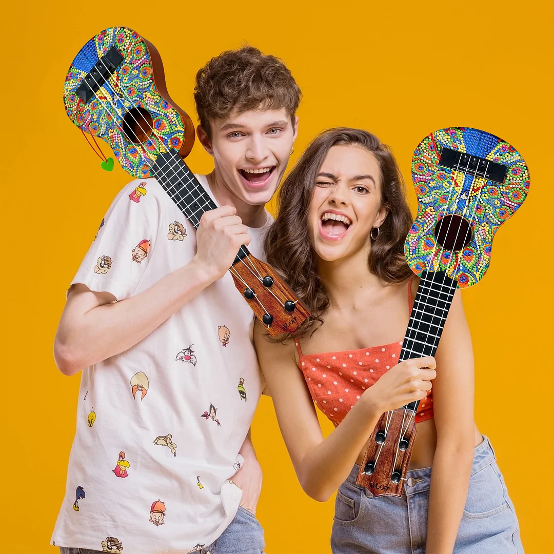 DIY Wooden Guitar Diamond Art Ornament Unique Gifts for Musicians (peacock)