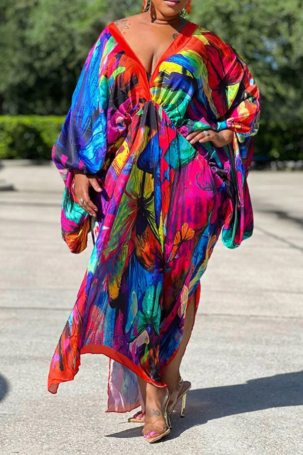 Abstract Print Rocking High Slipt Maxi Dress