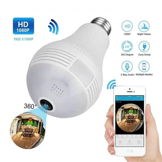 🔰360° Lightbulb Camera Panoramic Security Camera 