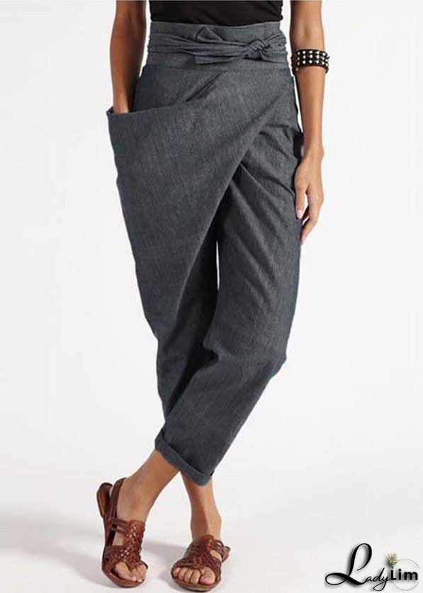 Handmade Red asymmetrical design High Waist Cotton Harem Summer Pants