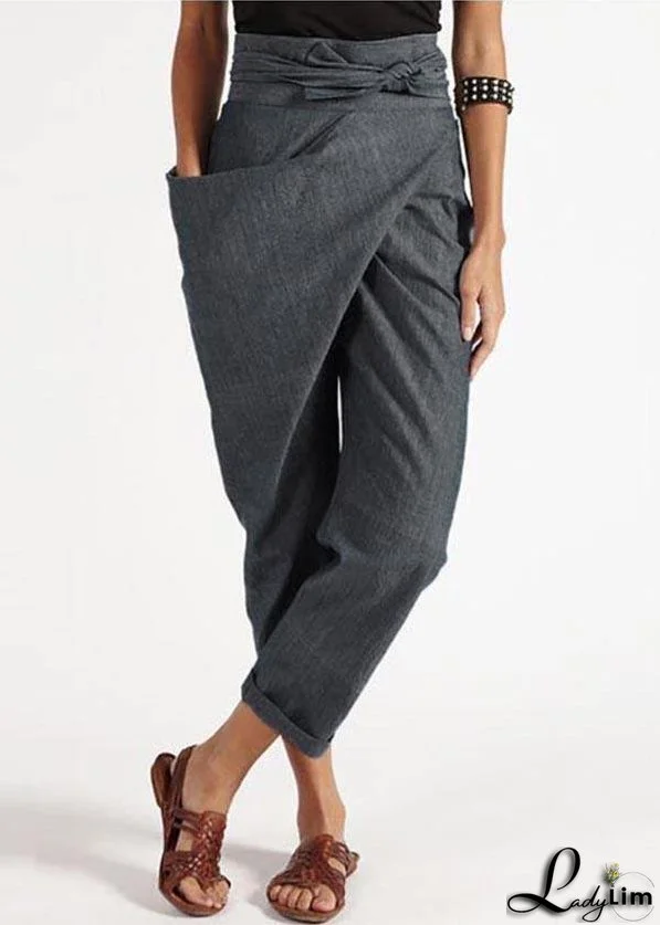 Handmade Red asymmetrical design High Waist Cotton Harem Summer Pants