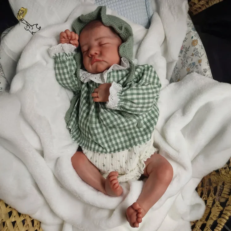  20" Newborn Lifelike Sleeping Baby Painted Hair Doll Girl Laibury with Heartbeat💖 & Sound🔊 - Reborndollsshop®-Reborndollsshop®