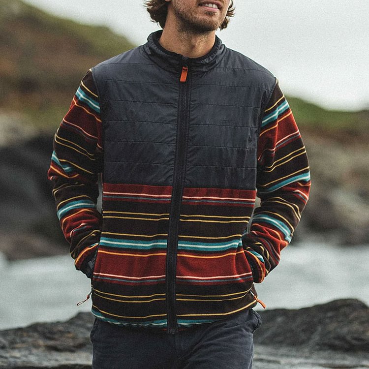 Men's lambswool jacket with color blocking stripes