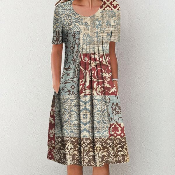 Trendy Short Sleeve Print Midi Dress