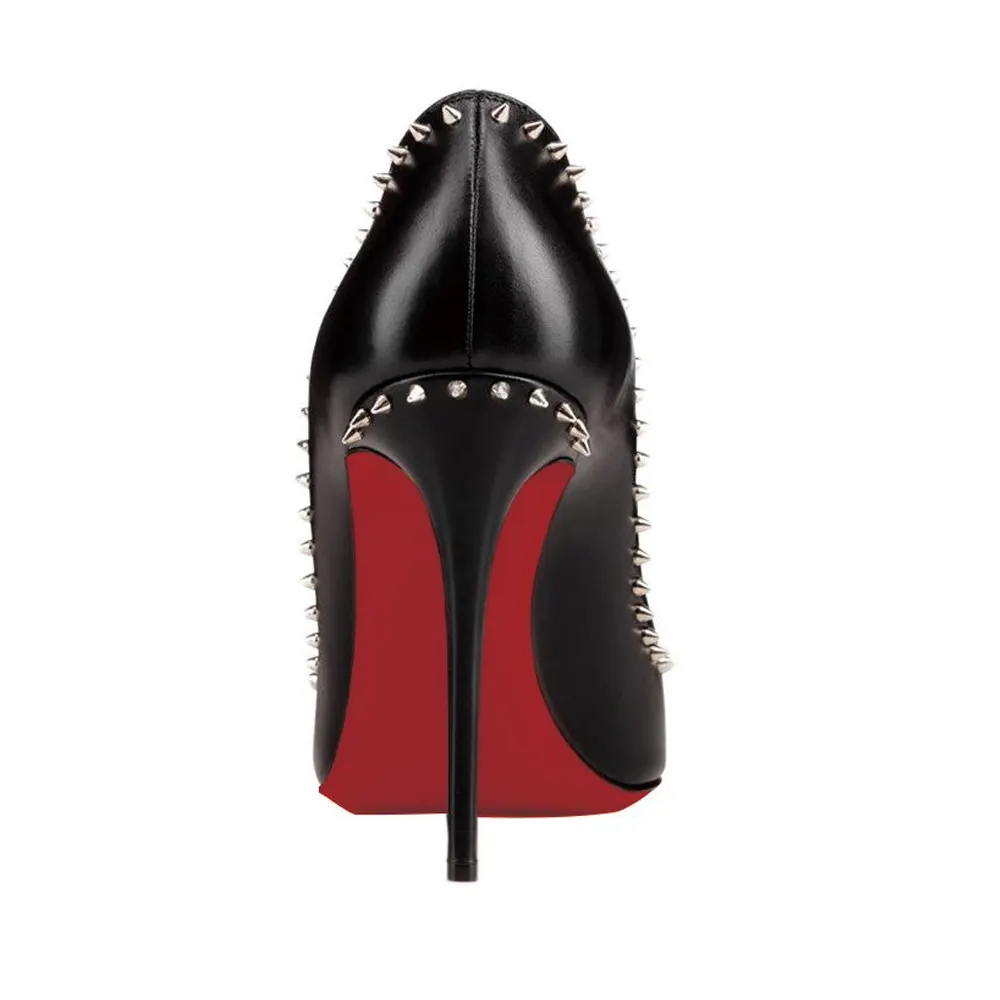 100mm Women's High Heels Red Soles Pumps Party Stilettos With Rivets-vocosishoes