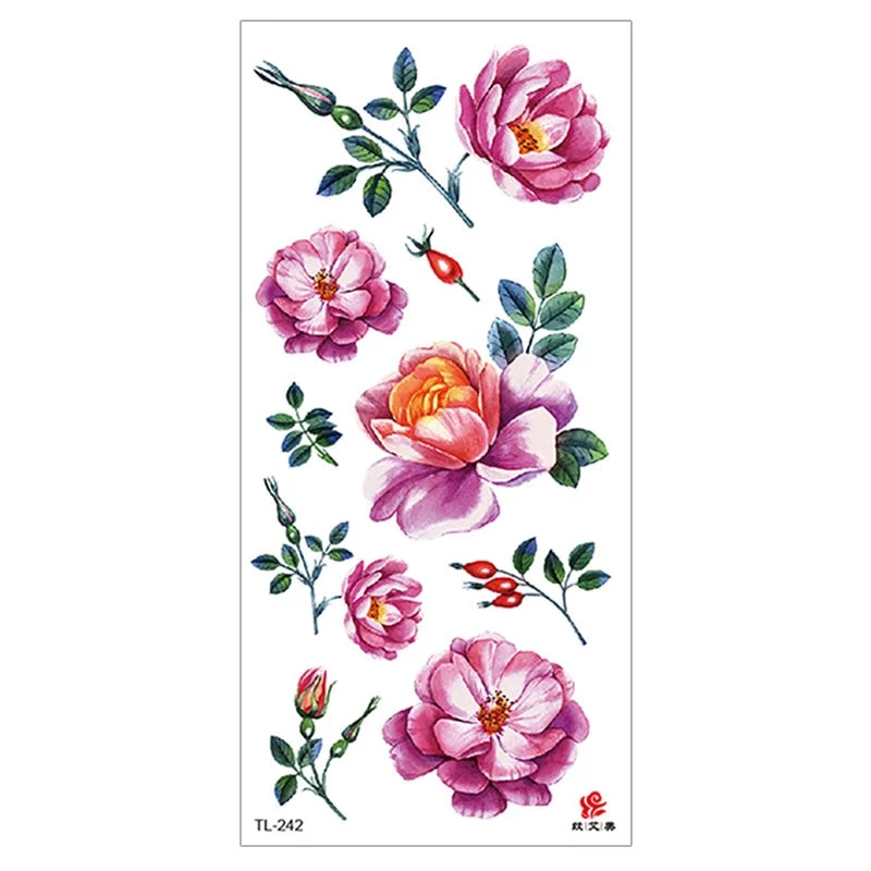 Peony Rose Temporary Tattoo Stickers,Women Body Art Tattoo,Girl Back Breast Arm Leg Red Blue Pink Flower Fake Tatoos