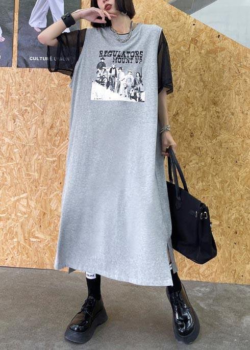 Modern Grey Print Cotton Sleeveless Summer Vacation Dresses