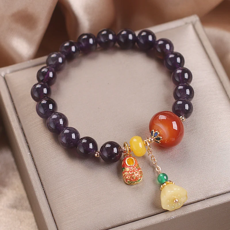 Natural Amethyst Tiger Lotus Flower Courage Bracelet
