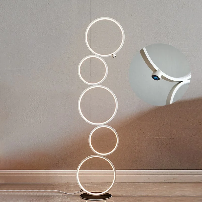 Nordic LED Floor Lamp Rings Standing Light for Bedroom Decoration Living Room Bedsides Home Touch Switch Floor Lighting Fixtures