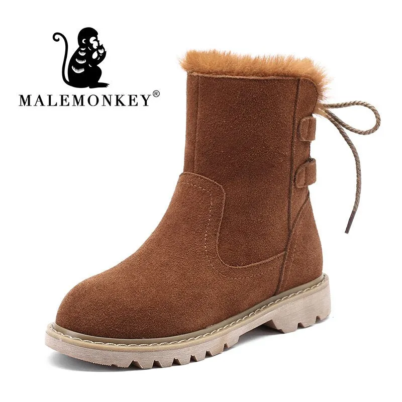 Winter Women High Boots Black Cottom Boots Suede Leather 2021 High Quality Plus Velvet Warm Outdoor Platform Female Snow Boots