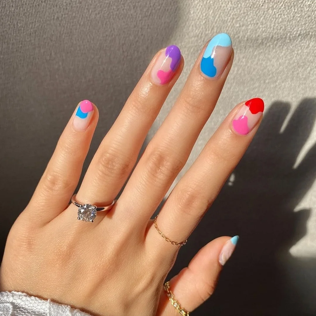 Spring Summer Colorful Graffiti Women False nails with jelly glue finished fake nails waterproof removable press on nail patches