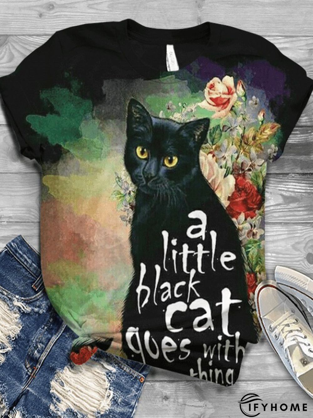 Plus Size Cotton-Blend Crew Neck Short Sleeve Animal T-shirt | IFYHOME