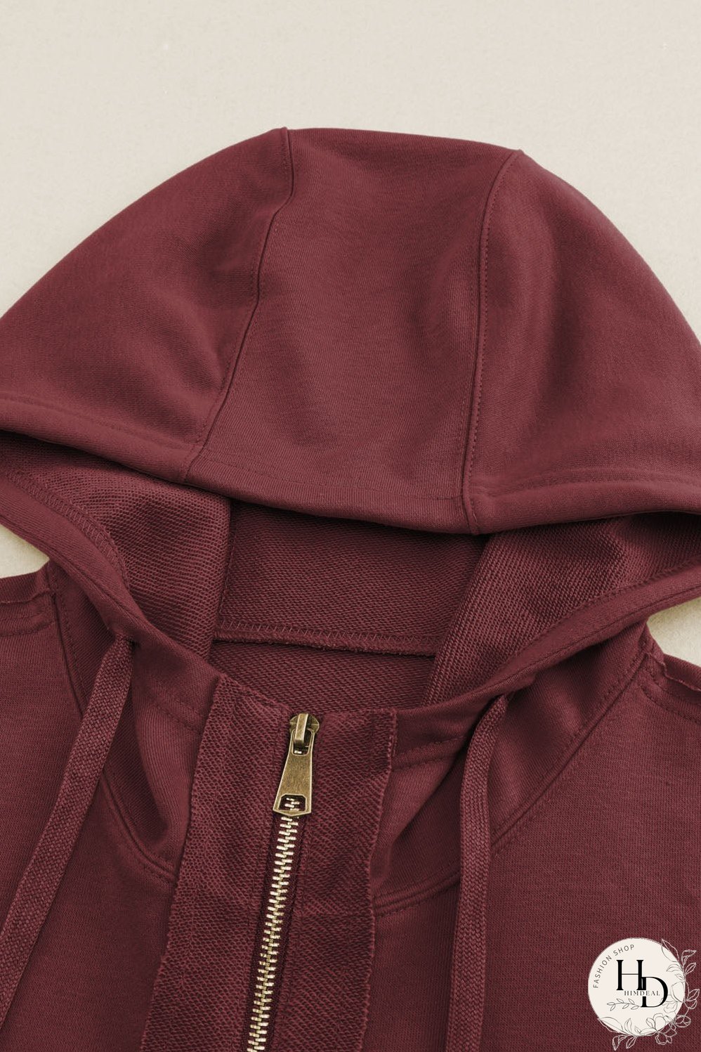 Brown Exposed Seam Zip-Up Hoodie with Raw Hem