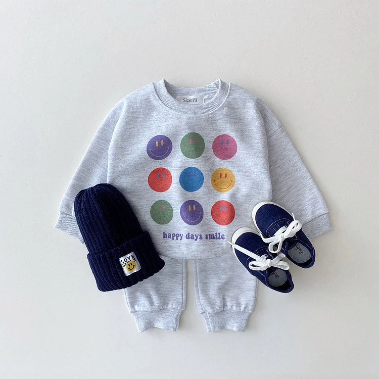 Toddler Boy/Girl Colorful Smiling Face Print Sweatshirt and Casual Pants Set