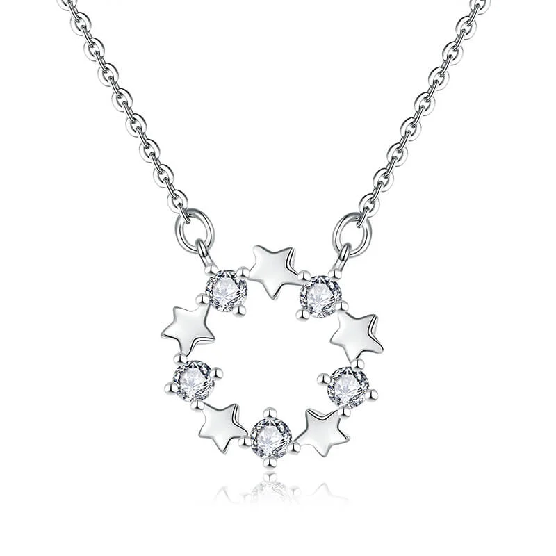 Mewaii® Star Shape White Zircon Earring & Necklace Pendant Silver Jewelry S925 Sterling Silver Clavicle Chain