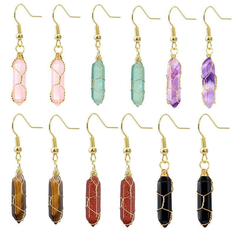1 Pair Casual Minimalist Geometric Natural Stone Crystal Iron Drop Earrings