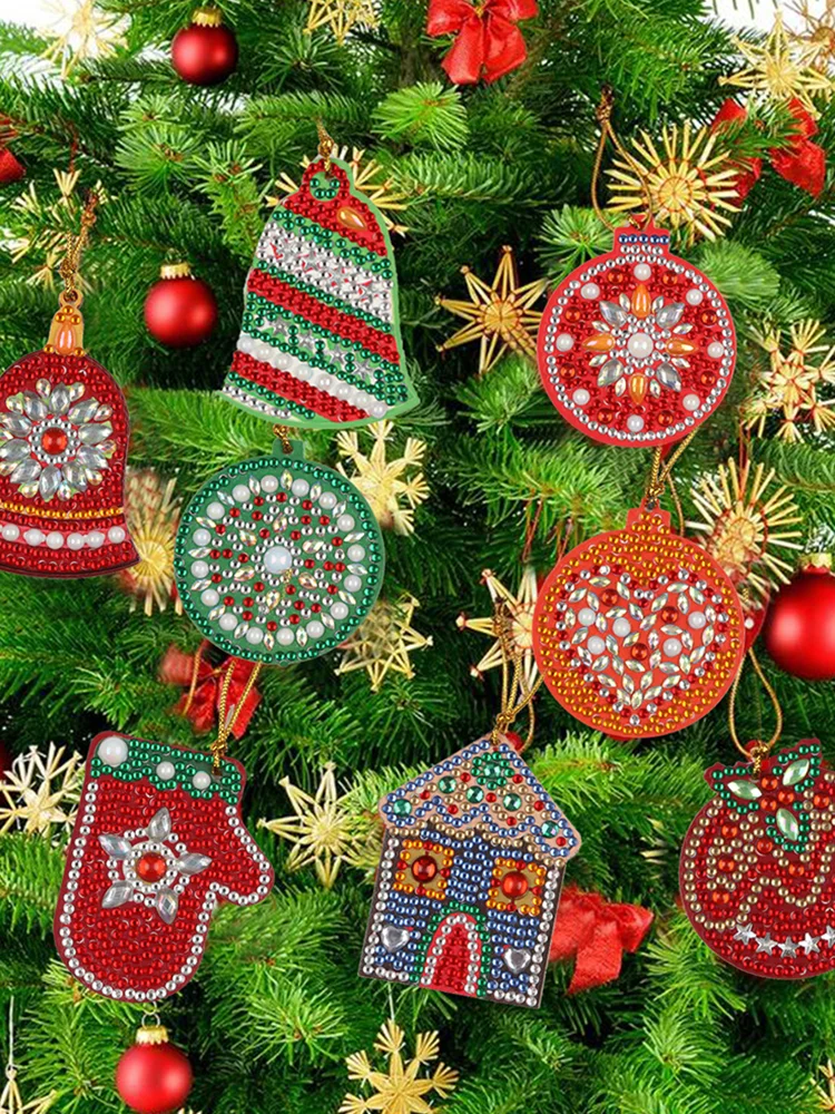 8pcs DIY Diamond Painting XmasTree Pendant (Single Sided)