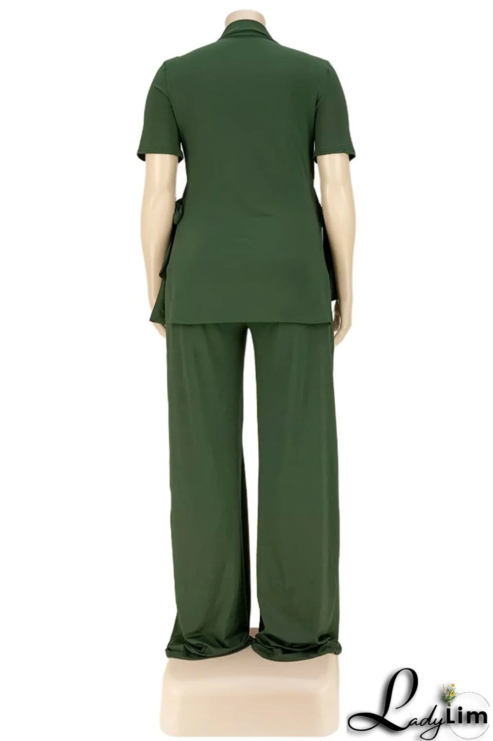 Black Fashion Casual Solid Bandage Slit Turtleneck Plus Size Two Pieces