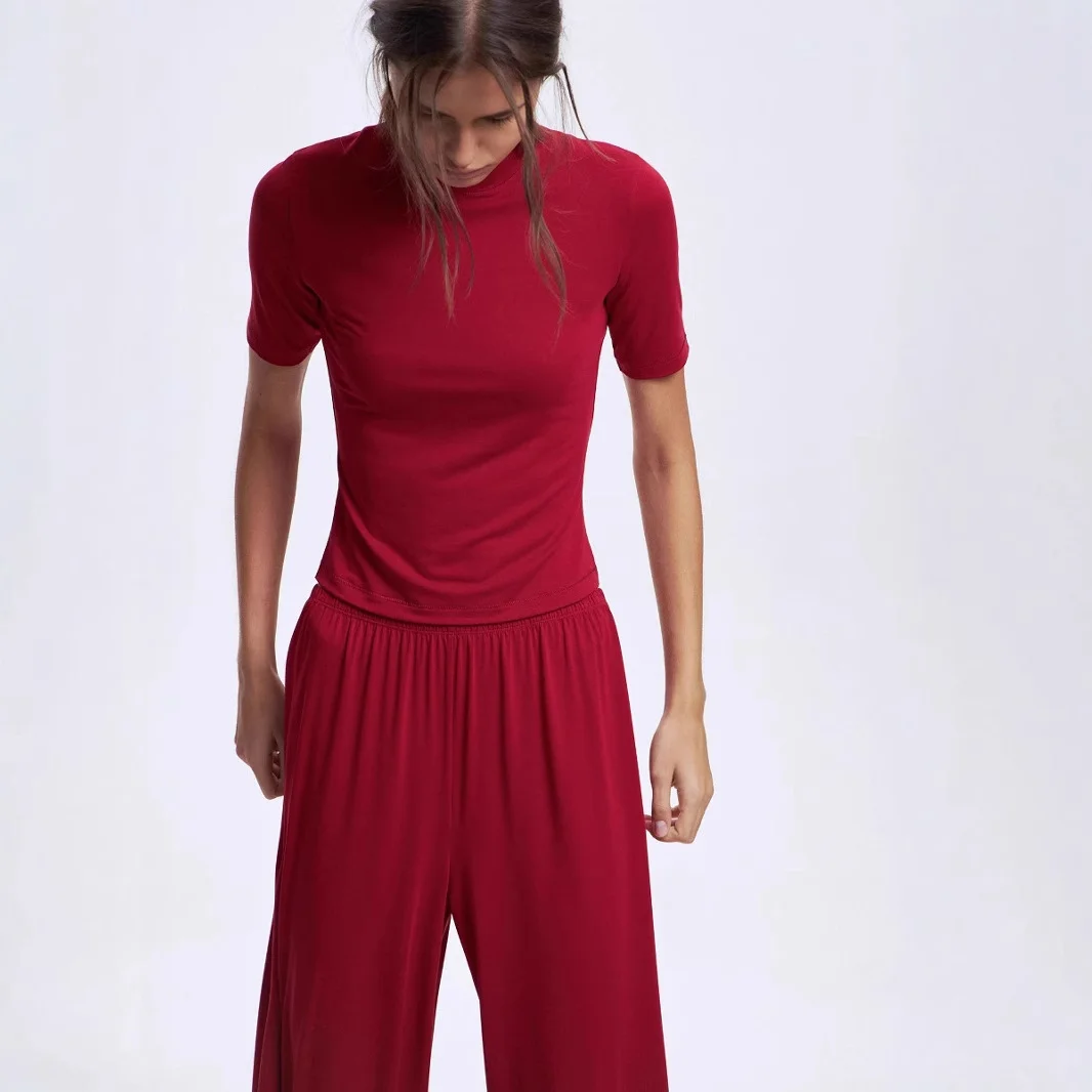 Athvotar Athvotar 2025 New Modeler Set Women's Soft Comfortable Round-Neck Short-Sleeved Blouse + Trousers