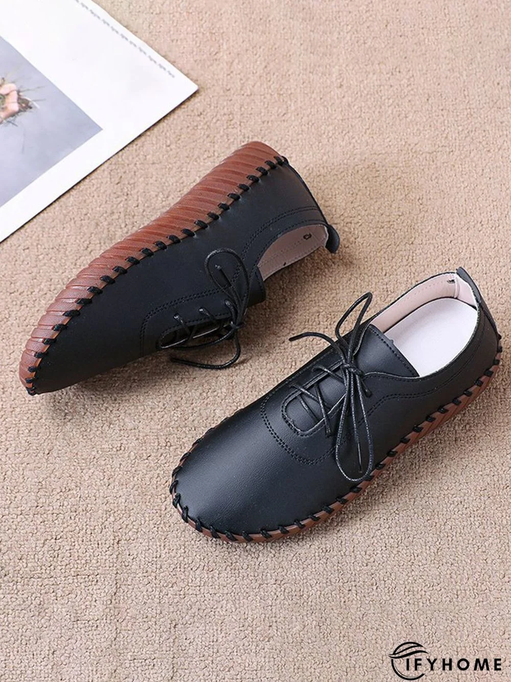 Casual Plain Lace-Up Flat Shoes | IFYHOME
