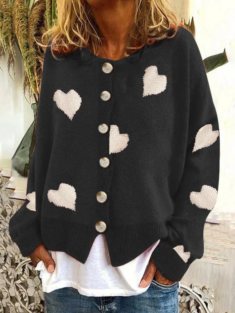 Women plus size clothing Women's V-neck Love Embroidery Sweater Cardigan Jacket Coat-Nordswear
