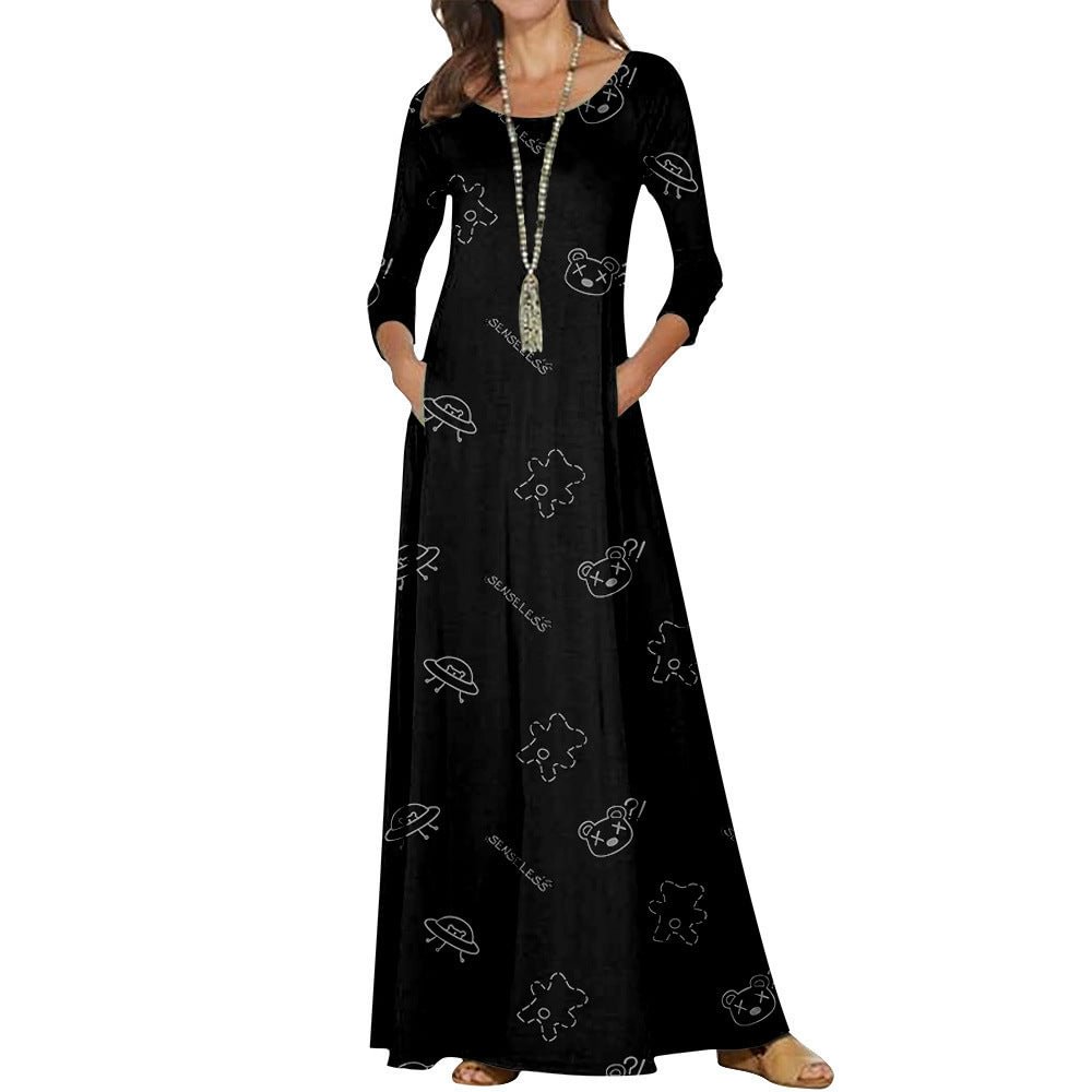 Round Neck Long Sleeve Dress Animal Bear Plus Size Clothing One Piece Ion