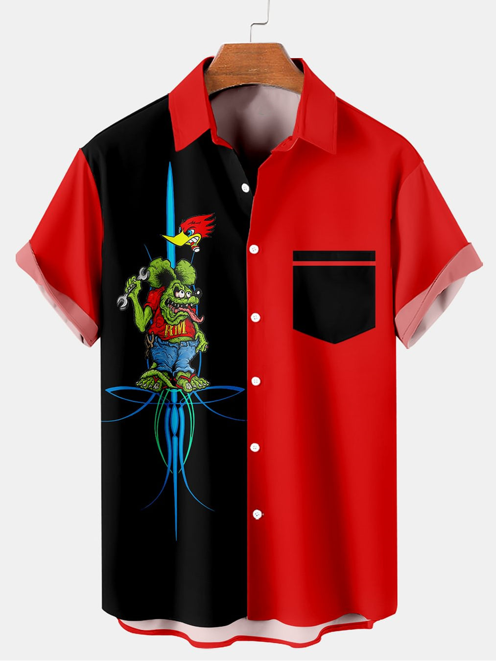 Men's Nostalgic Anime Character Retro Car Short Sleeve Shirt PLUSCLOTHESMAN