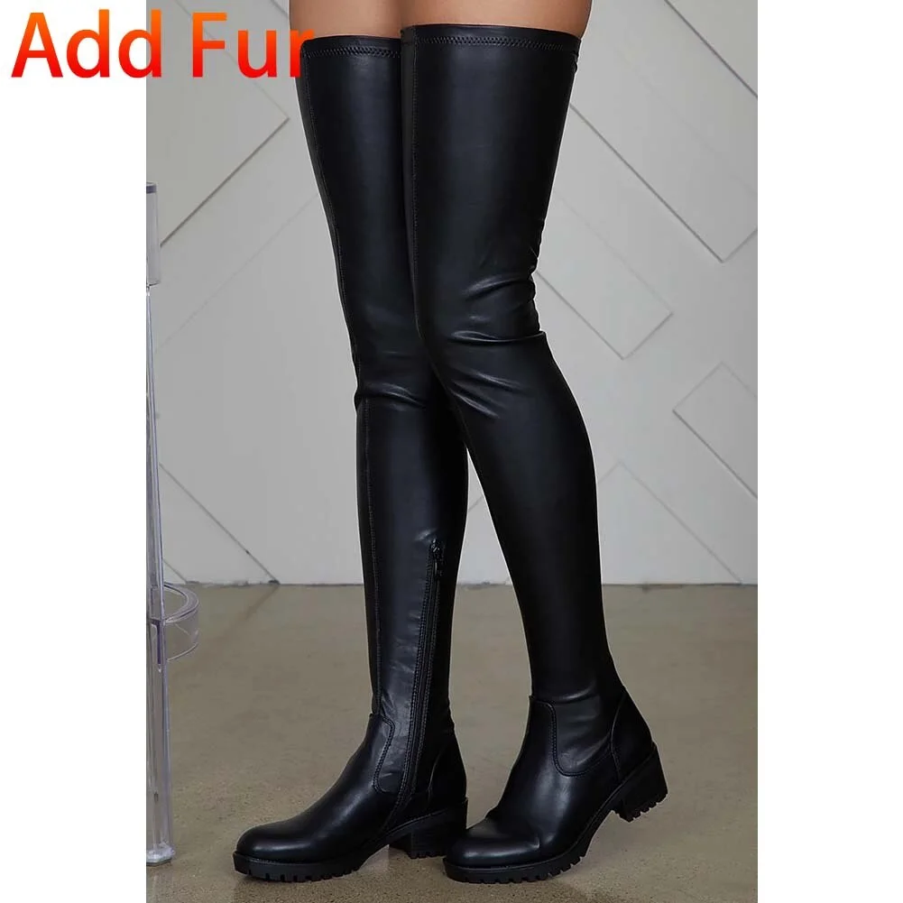 Breakj Breakj Women's Thigh High Boots Block Heel Stretch Over The Knee High Boots Lady's Platform Chunky Sexy Winter Women's Shoes 1215-1