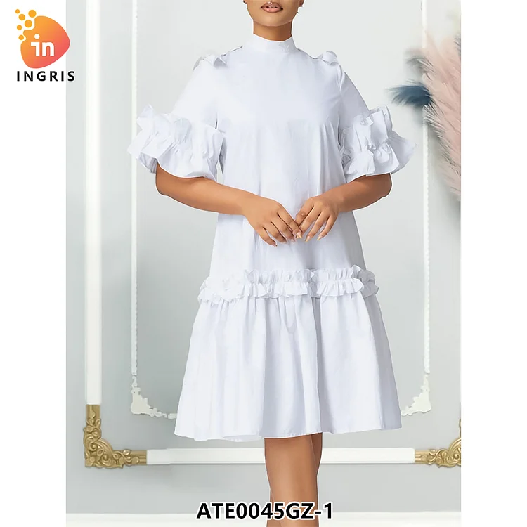 2024 New Plus Size Loose Casual Dresses Woman Printing Evening Dresses With Pleat Batwing Sleeve Pleated Swing Dress-ATE0045GZ