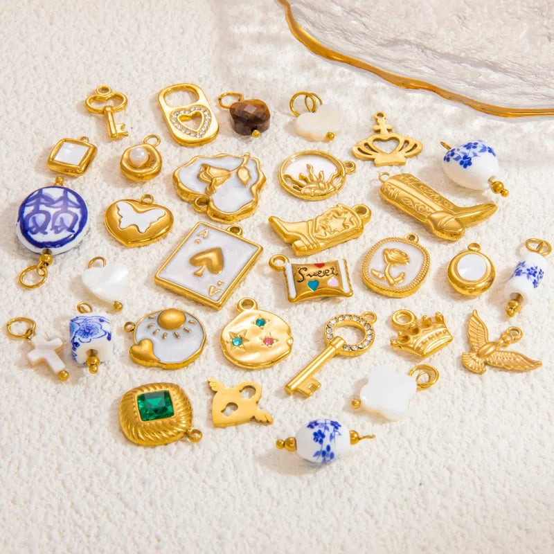 1 Piece 9.9*15mm 304 Stainless Steel Shell Four Leaf Clover Key Polished Pendant Jewelry Accessories