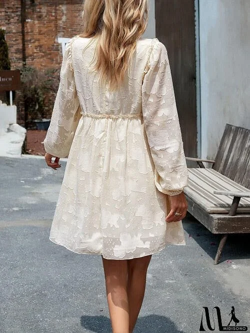 MidiSono - Ruffle Trim Balloon Sleeve Mini Dress